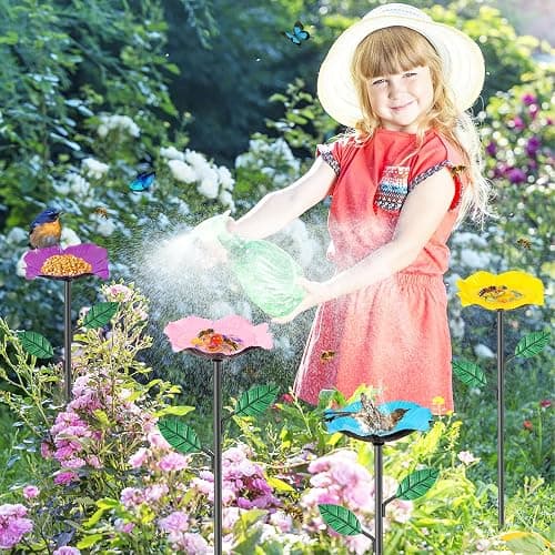 4 Pack Bee Watering Stations, Bee Feeders for Garden with 40PCS Glass Marbles,Colorful Butterfly Bath Bowl Waterer, Metal Butterfly Water Feeder for Outdoor Yard Courtyard Decor (4Pcs) thumbnail 6