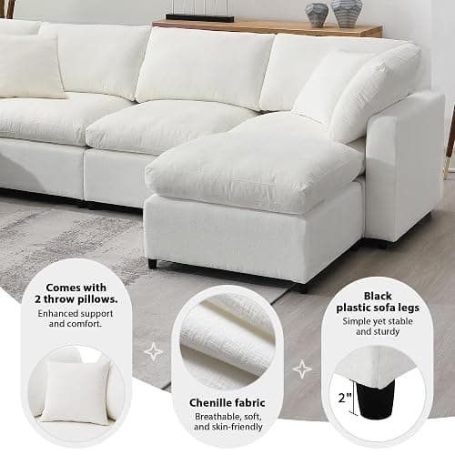 Oversized U-Shaped Modular Sectional Sofa Full Foam Cushions Deep Seat Reversible Chaises Cloud Couch Living Room Convertible Sleeper Chenille Upholstered Sofabed with Movable Ottomans thumbnail 6