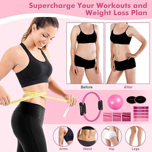 Goocrun Pilates Ring Set with Resistance Bands Set, Pilates Ball, Sliding Disks – Workout Equipment Home Gym Includes Complete Fitness Poster thumbnail 7