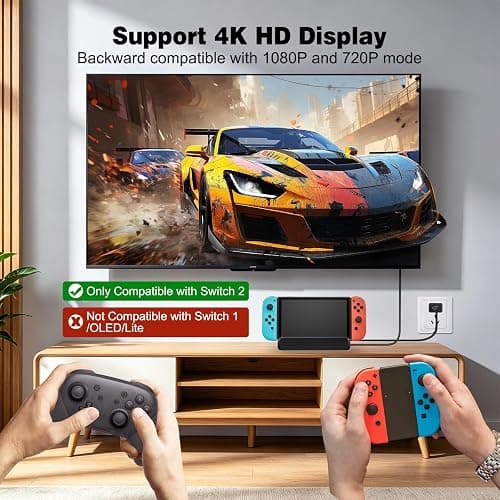 Tendak Switch Dock for Nintendo Switch 2, Portable Docking Station with 4K@60Hz HDMI Output/USB 3.0 Port/Type C Port, Replacement for Official Dock (Compatible with Nintendo Switch 2 only) thumbnail 2