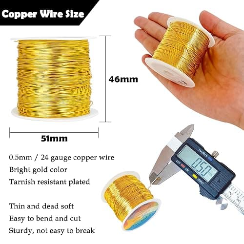 Tarnish Resistant Copper Wires 24 Gauge/0.5mm, 203 Feet, Gold | Jewelry Craft Wires Beading Wire for Jewelry Making, Wire Wrapping and Crafting thumbnail 2