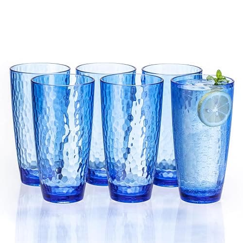 MIYOPESI 26oz Blue Acrylic Glasses Drinkware (Set of 6), Hammered Design Shatter-Proof Plastic Cups, Reusable Plastic Large Drinking Tumblers, Stackable, BPA-Free, Dishwasher-Safe - Image 1