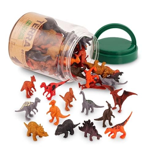 Terra by Battat – 60 Pieces Dinosaur Figures Assorted Mini Plastic Animals for Kids Birthday Party Supplies Decorations Educational Toy Playset 3+ Years - Image 1