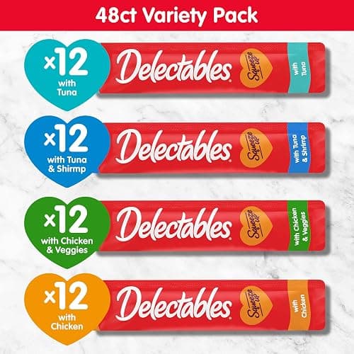 Hartz Delectables Squeeze Up Variety Pack, Creamy Squeezable Puree, Lickable Wet Cat Treats, Grain Free, No Added Fillers, No by-Products, No Added Preservatives, 0.5 Ounces Tube, 48 Tubes Total thumbnail 6