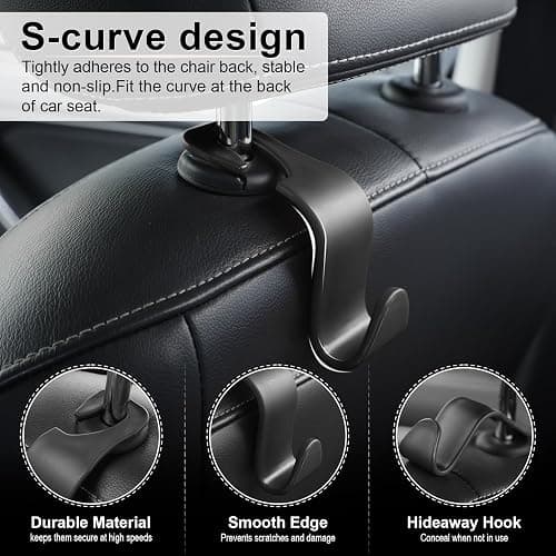 LivTee Car Seat Headrest Hook, Auto Seat Hook Hangers Storage Organizer Interior Accessories for Purse Coats Umbrellas Grocery Bags Handbag, 4-Pack thumbnail 2