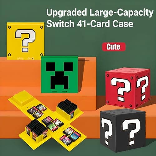 QUBAMG Switch 2 Game Case Compatible with Nintendo Switch 2 & Switch & Oled & Lite Cartridges, 41 Slots Foldable Switch Game Holder Portable Cute Game Card Storage Box Cube, Retro Gift Yellow thumbnail 2