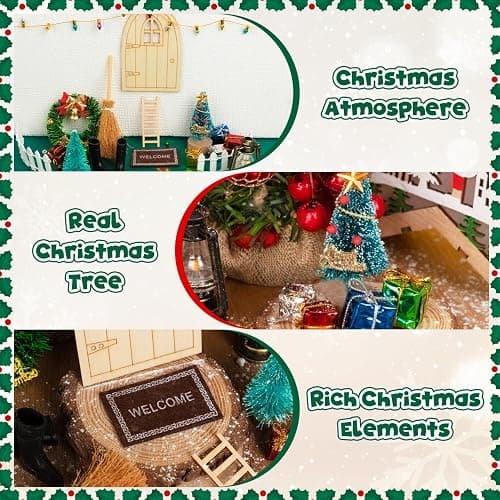38Pcs Doll House Christmas Decoration, Miniature Christmas Dollhouse Accessories Fake Light Door Mini Xmas Tree 1:12 Miniature Scene Model Pretend Toys DIY Festival Holiday Party Favors thumbnail 5