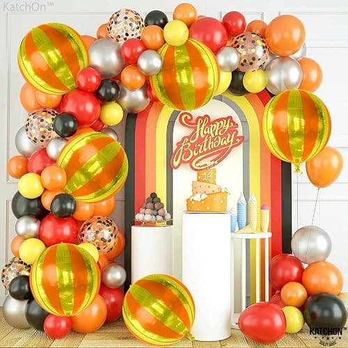 KatchOn, Orange and Gold Balloons - 22 Inch, Pack of 6 | Carnival Foil Balloons Striped, Orange Foil Balloons | Gold Striped Balloons, Striped Foil Balloons Orange, Carnival Theme Party Decorations thumbnail 2