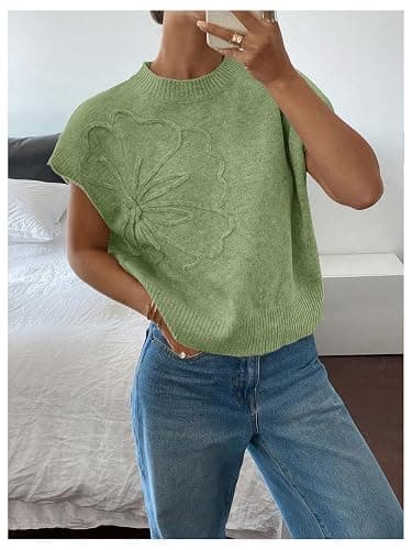 SOLY HUX Women's Short Sleeve Sweater 3D Floral Sweaters Pullover Tank Tops Knit Vest Trendy Fashion Clothing thumbnail 2