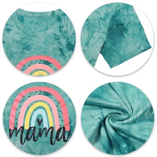 Mama Shirt Women Rainbow Shirts Mama Gifts Mom Tees | Mom Shirt Women Rainbow Mom Graphic Tshirts Rainbow Tie Dye Shirt Casual Bleached Tie Dye Tee Short Sleeve Tops thumbnail 4