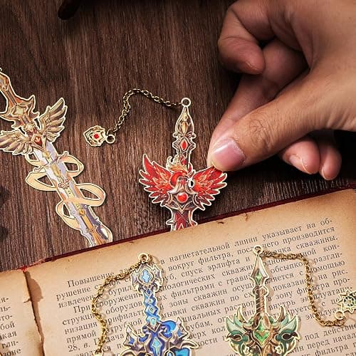Fantasy Sword Bookmarks 4pcs - Medieval Knight Warrior Metal Book Marks for Readers, Gifts for Book Lovers, Cool Literary Page Holders for Reading Accessories, Men Women Teens, Christmas Birthday thumbnail 4