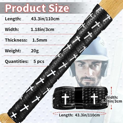 XIAOLHELXAIWY 5 Pcs Baseball Bat Grip Tape, Faith Cross Bat Grip Tape, 1.5mm Precut and Full Adhesive Baseball Wrist Tape,Anti-Slip Sports Bat Handle Grip thumbnail 2