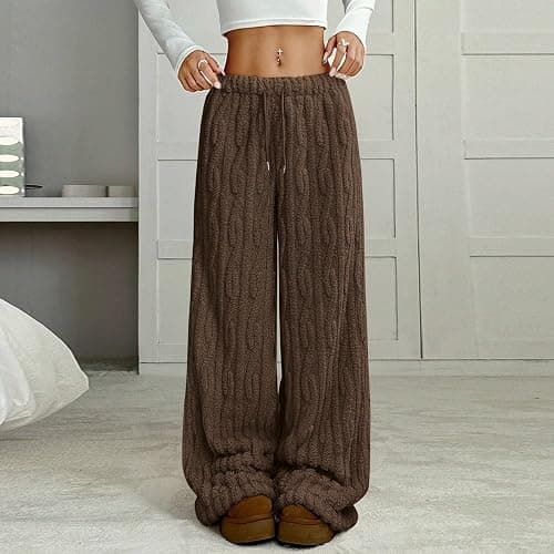 Sherpa Pajama Pants Women Soft Drawstring Elastic Wasit Fluffy Pj Pants Comfy Lounge Fleece Lined Sleepwear Bottoms thumbnail 2