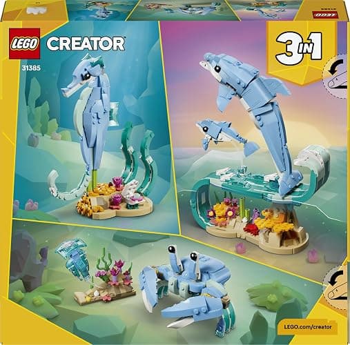 LEGO Creator 3in1 Sea Animals: Beautiful Dolphins Toy - Sea Animal Figure Transforms into a Seahorse or Crab - DIY Room Decor Idea - Creative Gift for 9+ Year Old Girls & Boys - 31385 thumbnail 9