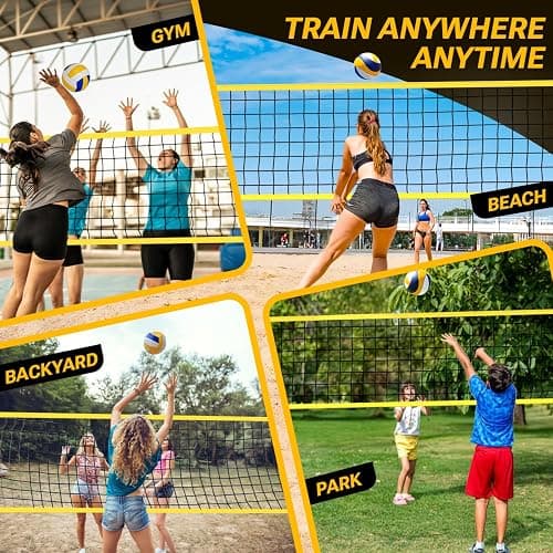 Dimples Excel 12x8 FT Portable Volleyball Net Set,4 Adjustable Heights Set | For All Ages & Skill Levels, Indoor Outdoor Backyard Beach Gym, Includes Ball Pump Sandbags Carry Bag, 5 Min Fast Setup thumbnail 8
