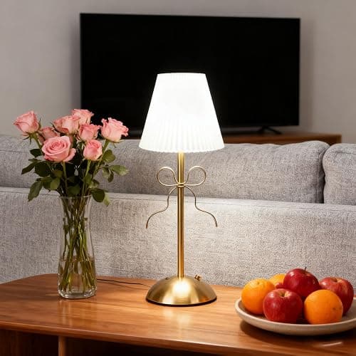 Vikye LED Bow Table Lamp, Cute Bow Decor Touch Control Desk Light with 1200mAh Rechargeable Battery for Bedroom Living Room Nightstand (Yellow) thumbnail 3