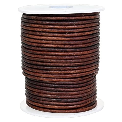 GENIQUE Real/Genuine Round Leather String Cord for Necklace, Bracelets, Jewellery, Braiding (2mm, Antique Brown Distressed) thumbnail 3