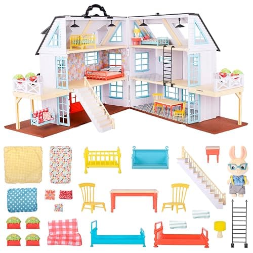 Honey Bee Acres Buzzby Farmhouse, Dollhouse Playset with Miniature Doll Figure, Furniture and Accessories. 25 Pieces, Ages 3+ - Image 1