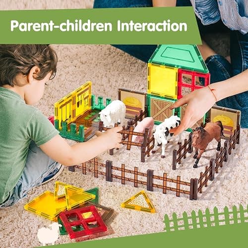 COCO&Friends Magnetic Tiles Farm Animals for Toddlers Kids Ages 3-8 - 45 PCS Magnetic Blocks with Fence Building Toys for 3 Year Old Girl Boy Birthday Gift - Montessori Educational Magnet Toys thumbnail 7
