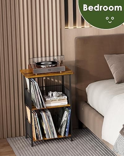 Honkazita Record Player Stand 3-Tier, Vinyl Record Storage up to 200 Albums, Record Player Table Vinyl Holder, Space-Saving Turntable Stand End Table for Bedroom & Living Room thumbnail 8