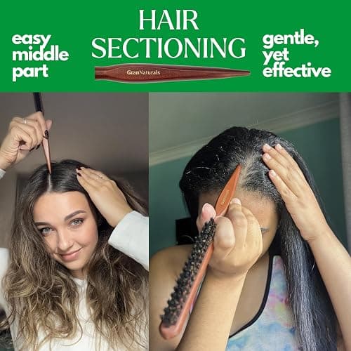 GranNaturals Teasing Boar Bristle Hair Brush for Women - Slick Back Comb with Rat Tail Pick for Hair Sectioning Used for Edge Control, Backcombing, Smoothing, and Styling Fine Hair to Create Volume thumbnail 6