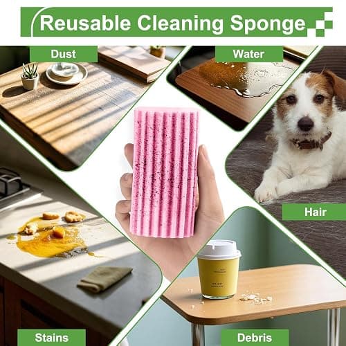 Jeymei Damp Clean Duster Sponge,4Pcs Pink Dust Sponge for Cleaning | Damp Dusting Sponge with Ridges,Baseboard Cleaning Tool,Reusable Wet Duster Sponge,Household Cleaning Sponges for Blinds thumbnail 4