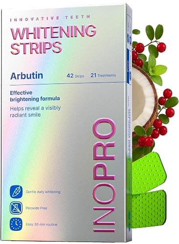 InoPro Teeth Whitening Strips 21 Treatments Kit - Teeth Whitener, Peroxide Free, Green White Strips for Teeth Whitening with Arbutin, Coconut Oil, Deep Stains Removal (42 Strips) - Image 1