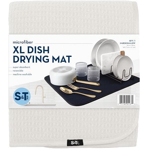S&T INC. Dish Drying Mat XL, 18” x 24”, Absorbent Microfiber Kitchen Counter Mat, Dish Drying Pad for Dishes, Utensils, Pots and Pans, Extra Large, Cream - Cream - 18" x 24" thumbnail 7