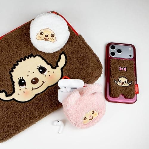 Sonix x Monchhichi Plush Earbud Pouch | Tech Keychain Bag Charm, Fuzzy Plush Character Coin Purse for Small Accessories, Earbuds | Monchhichi Girl thumbnail 2