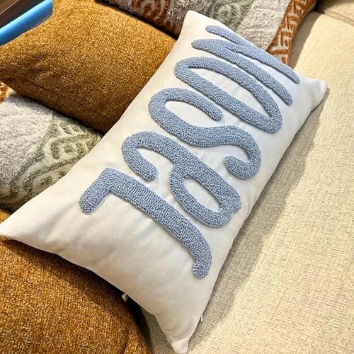 RunIncar Personalized Pillow Cover w/Initial, Monogram Pillow Custom Name, Home Office Decor Punch Needle Embroidered Custom Room Decor for Couple Gift Cushion, Customizable Size thumbnail 4