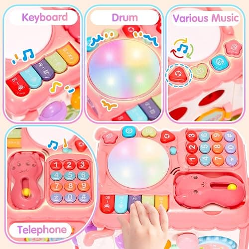 AmiDear Baby Gift for 1-2 Year Old Girl, 10-in-1 Montessori Toys Bus for Baby 6-12-18 Months+, Educational Musical Sensory Learning Toddler Toys Age 1-2, First Christmas and Birthday Gifts Pink thumbnail 3