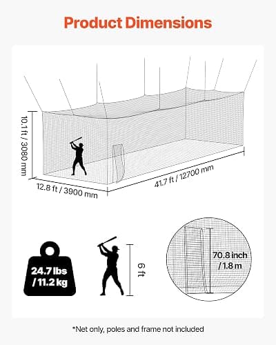 VEVOR Baseball Batting Cage,Professional Softball Baseball Batting Hitting Training Net,Heavy Duty Enclosed PE Practice Portable Pitching Cage Net with Door&Carry Bag,for Backyard,Field,Indoor&Outdoor thumbnail 2