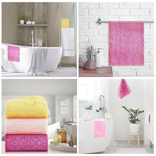 3 Piece Bright Style African exfoliating net Exfoliating Shower Set Long Bath Sponges for Smooth, Refreshed Skin, The Exterior Gleams - Ideal for Daily Use (Bright Yellow, Pink, Purple) thumbnail 7