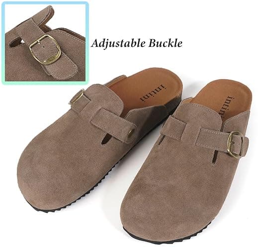 Intini Womens Suede Clogs Mens Leather Mules Cork Footbed Sandals with Arch Support thumbnail 5
