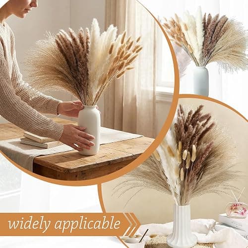LIUYIDM 100 Stück Pampasgras Deko Trockenblumenstrauß Pampasgras | Groß Trockenblumen Deko Pampas Gras Naturmateria Trockenblumen Strauß Trocken Blumen für Wohnzimmer Schlafzimmer Boho-Partys thumbnail 7
