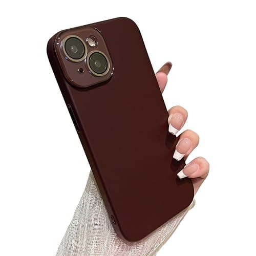 Caseative for iPhone 14 Case,Solid Color Full Camera Lens Protection Phone Case (Wine Red) - Image 1
