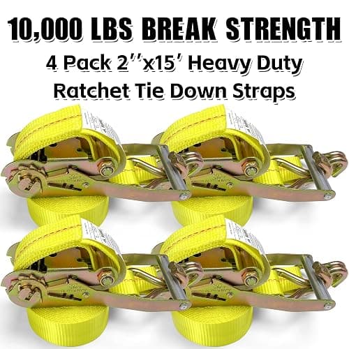 KJE Ratchet Straps Heavy Duty(4 Pack), 2" x 15' Ratchet Strap 10,000 Lbs Max Break Strength, Tie Down Ratcheting with J-Hook, Cargo Straps for Truck, Trailer, Moving Appliances thumbnail 2