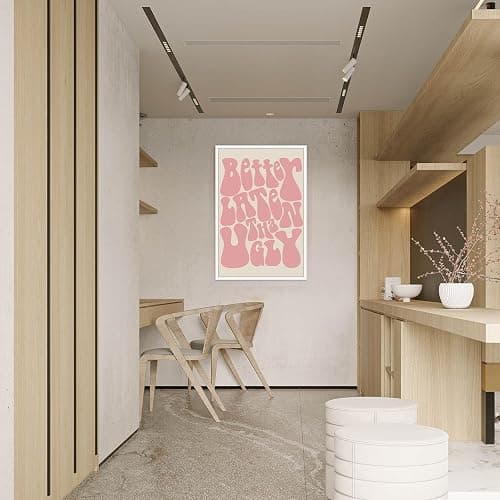 JCFOAS Lustiges Vintage-Poster, Motiv: "Better Late Than Ugly", rosa Poster, Mädchen, Badezimmer, Leinwand, Wandkunst, lustiger Retro-Wandkunst, lustiger Badezimmer-Druck, Vintage-Poster, Dekoration, thumbnail 4