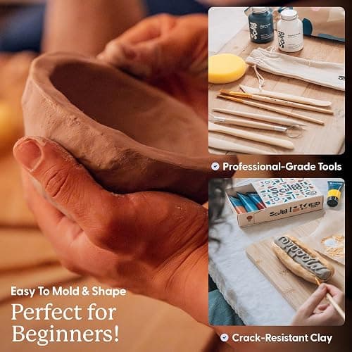 Sculpd - The Original Pottery Kit - Complete Air Dry Clay Kit for Adults Includes Sculpting Tools, Varnish, Paint Brushes, Guides, Arts & Crafts Sets, Gloss Varnish with Pastel Tones thumbnail 3