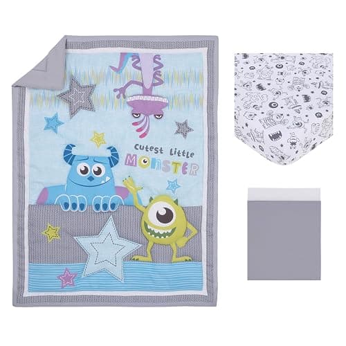 Disney Monsters, Inc. Cutest Little Monster Turquoise, Green, Purple, and Gray, Sully, Mike, and Randall 3 Piece Nursery Crib Bedding Set - Comforter, Fitted Crib Sheet, and Crib Skirt thumbnail 5