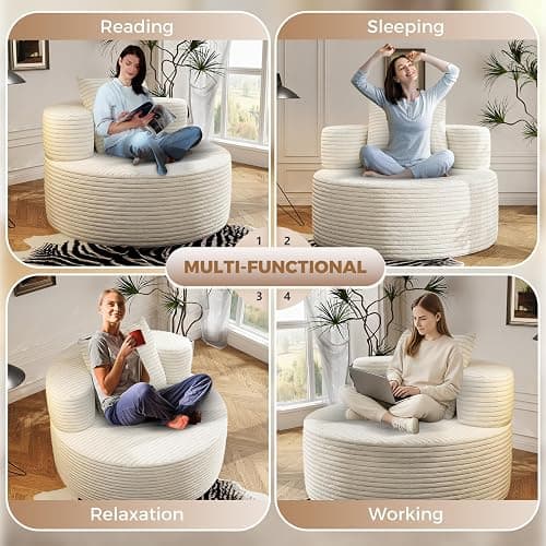 B.Sauraseng 37.4" Oversized Boneless Chair Round, Chaise Lounge Boneless Accent Chair Indoor, Upholstered Corduroy Deep Seat Sofa Chair, No Assembly Required, for Living Room Bedroom Apartment thumbnail 5