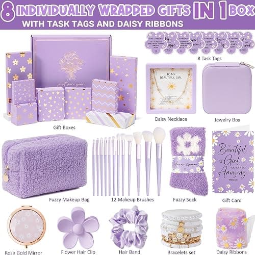 Easter Basket Gifts for Tween & Teen Girls, 8 PCS Birthday Gift Teenage Girl Gifts Trendy Stuff w/Fun Task Tag Makeup Brushes & Bag, Empower Positive Wrapped Gift Prefilled Stuffers for Daughter Niece thumbnail 3
