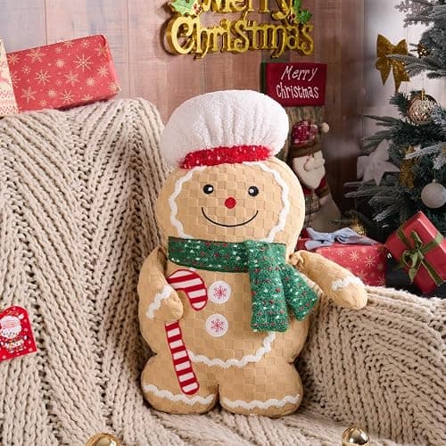 Lanpn Christmas Gingerbread Man Pillows, Christmas Decoration Winter Soft Fleece Cute Ginger Bread Throw Cushion for Sofa Bedroom Xmas Decor (20.5x13.5 inch, Boy) thumbnail 7