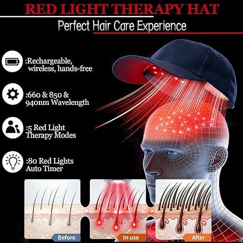 Red Light Therapy for Hair Cap, Hands-Free LLLT Laser Hair Growth Cap, Blue | 650nm &850nm Wavelengths Red Light Therapy for Head, Infrared Light Cap for Men & Women，Rechargeable with Timer Controller thumbnail 2