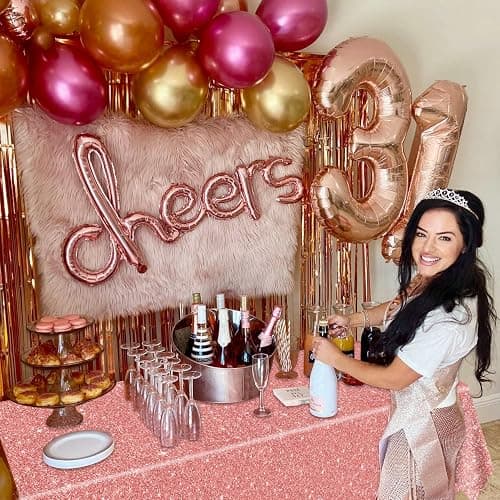 4 Pack Pink Rose Gold Tablecloths, 51x87'' Rose Gold Sequin Printed Plastic Table Cover, Rose Gold Glitter Birthday Background Decorations for Girls Birthday Wedding Graduation Princess Party Supplies thumbnail 2