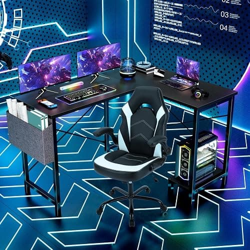 Sweetcrispy L Shaped Desk - Computer Desk Corner Desks Gaming Desk PC Table with CPU Stand Side Bag for Home Office Dorm Sturdy Writing Workstation, Black, 50-Inch thumbnail 6