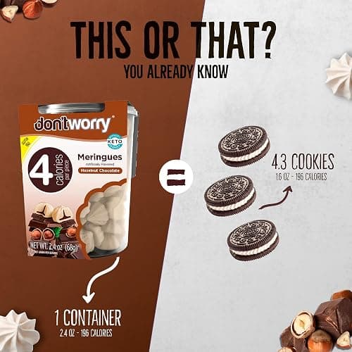 Don't Worry Meringue Cookies | Double Chocolate, Hazelnut, Mint Chocolate Flavor | Low Calorie Snacks with 4 Calories per Piece | Keto, Gluten Free, Low Carb Healthy Snacks For Adults | 4 Pack thumbnail 5