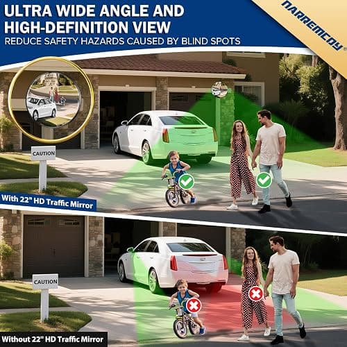 Narremcoy New Upgraded 22" HD Convex Mirror - 160° Adjustable Wide Angle View, Leather Frame & ABS Back, Traffic Mirror for Indoor/Outdoor Use in Garage, Warehouse, Driveway, Store & Office Security thumbnail 7