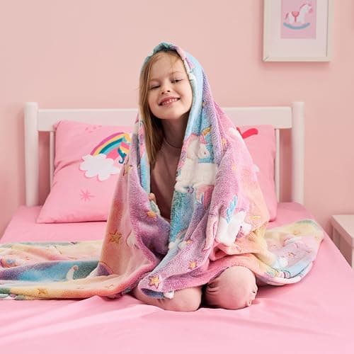 Joiedomi Glow in The Dark Blanket - Unicorns Gifts Toys for Girls Age 2 3 4 5 6 7 8 9 10 11 12 Year Old - Soft Cozy Flannel Kids Throw Blanket, Birthday Bedroom Decor 50"×60" thumbnail 2