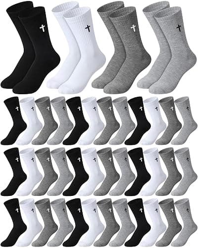 Shihanee 24 Pairs Cross Socks for Men Knit Religious Christian Crew Socks for Daily Pastor Clergy Gifts Christian Gifts - Image 1